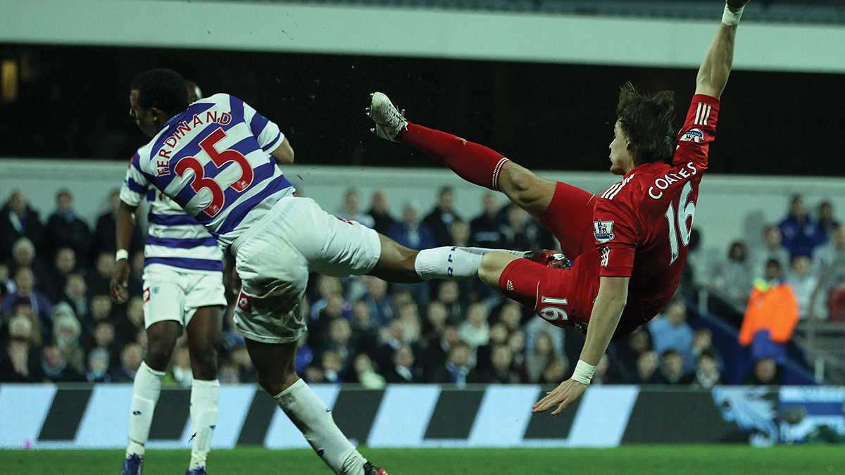 Et av få store øyeblikk for Sebastian Coates i helrødt, scoringen på hel volley mot QPR.