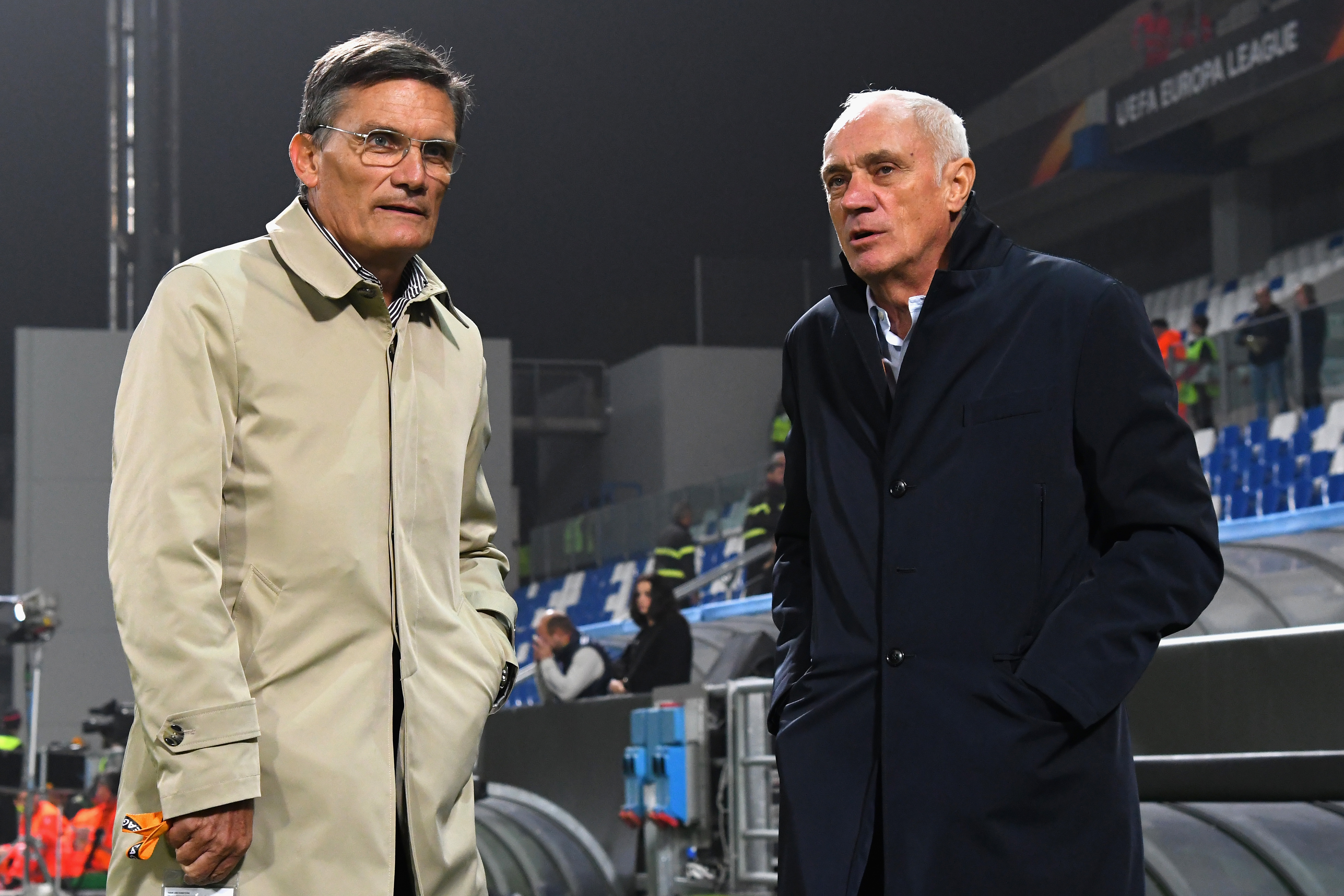 TO AV DE SENTRALE BAK SUKSESSEN: Giovanni Sartori og president Antonio Percassi før Atalanta skal spille Europa League i 2017.