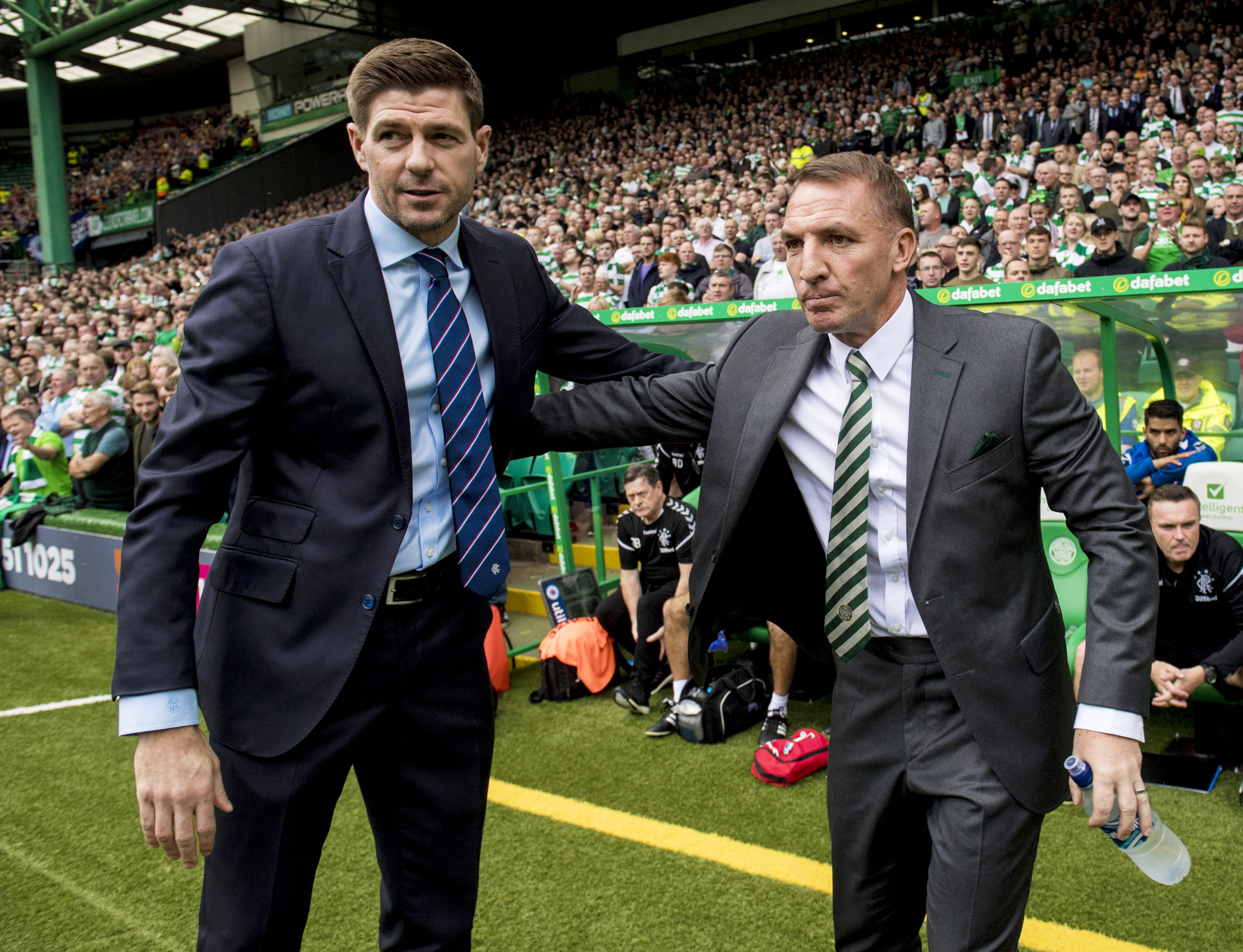 RIVALER: Steven Gerrard og Brendan Rodgers da de var rivaler i Rangers og Celtic. Nå blir de rivaler igjen i Premier League.